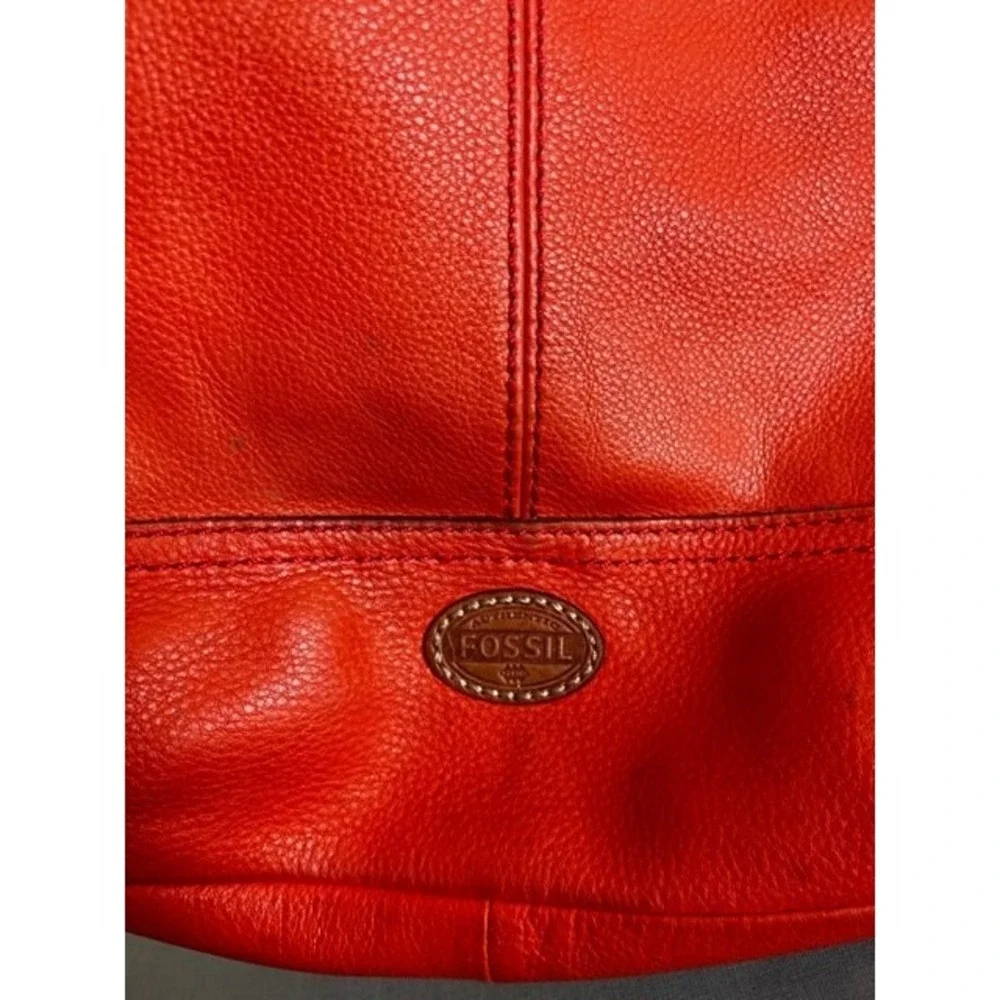 Fossil Explorer Orange Pebbled Leather Hobo Shoulder Bag  Leather Shoulder Strap